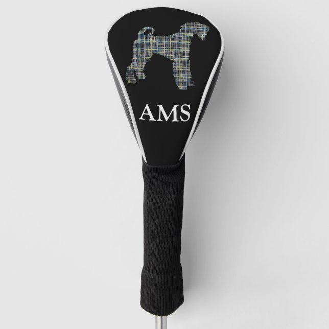 Airedale Terrier Hund Silhouette Gelb & Blau Grid Golf Headcover (Vorderseite)