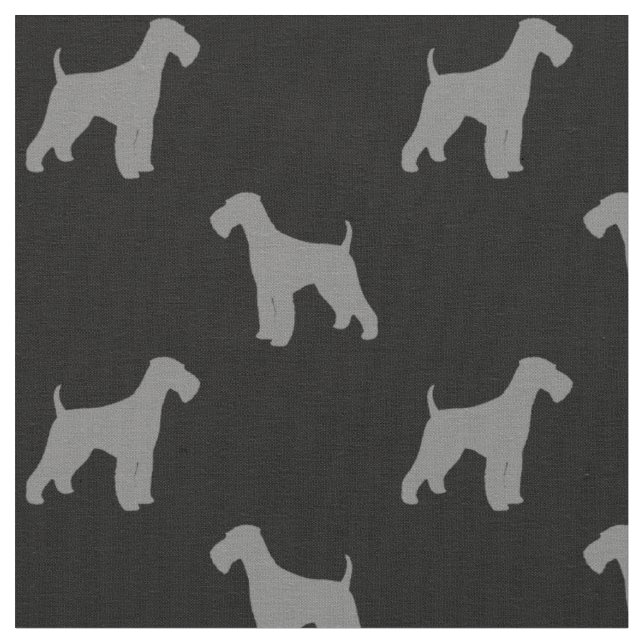 Airedale Terrier Hund Silhouetten Muster Grau Stoff (Nahaufnahme)