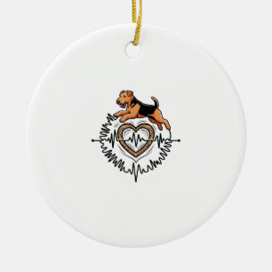 Airedale Terrier Hund springt Herz Ekg Linie Keramik Ornament