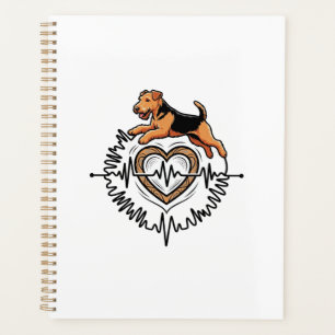 Airedale Terrier Hund springt Herz Ekg Linie Planer