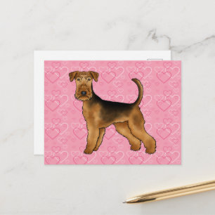 Airedale Terrier Hunde Liebe mit rosa Herz Muster Postkarte