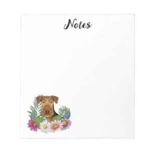 Airedale Terrier Hundekopf mit farbenfrohen Blumen Notizblock