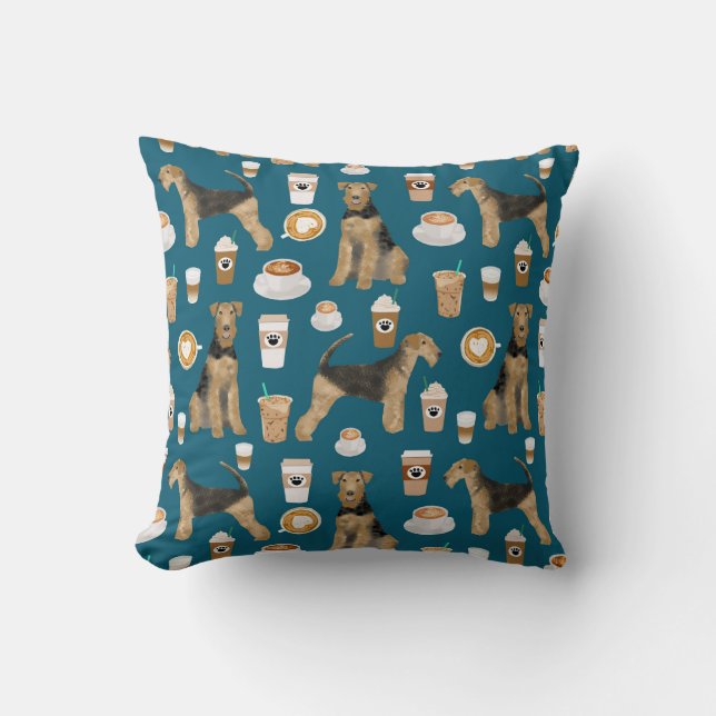 Airedale Terrier Kaffee Druckkissen Kissen (Vorderseite)