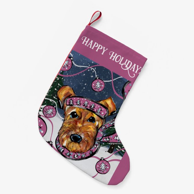 AIREDALE TERRIER KLEINER WEIHNACHTSSTRUMPF (Vorderansicht (hängend))