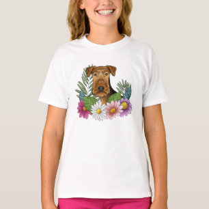 Airedale Terrier Kopf und florale Natur Blumen T-Shirt