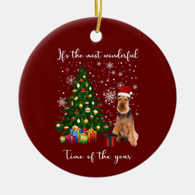 Airedale Terrier macht die schönste Zeit Keramik Ornament (Vorne)