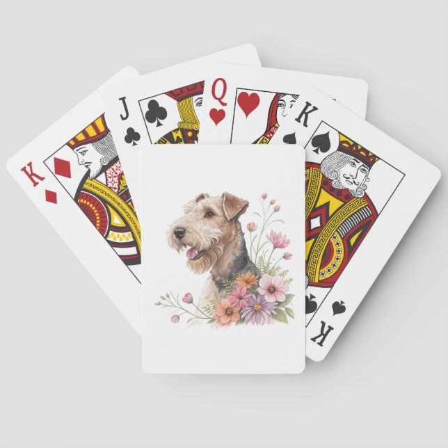 Airedale Terrier mit Blumen Spielkarten (Rückseite)