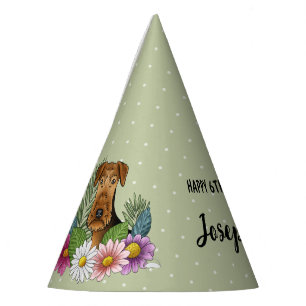 Airedale Terrier mit bunten Blume Geburtstag Partyhütchen