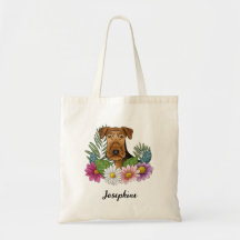 Airedale Terrier mit farbigen Blume und Namen