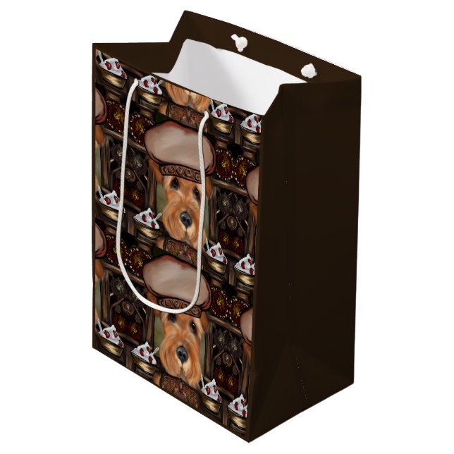 AIREDALE TERRIER MITTLERE GESCHENKTÜTE (Vorderseite Schrägansicht)