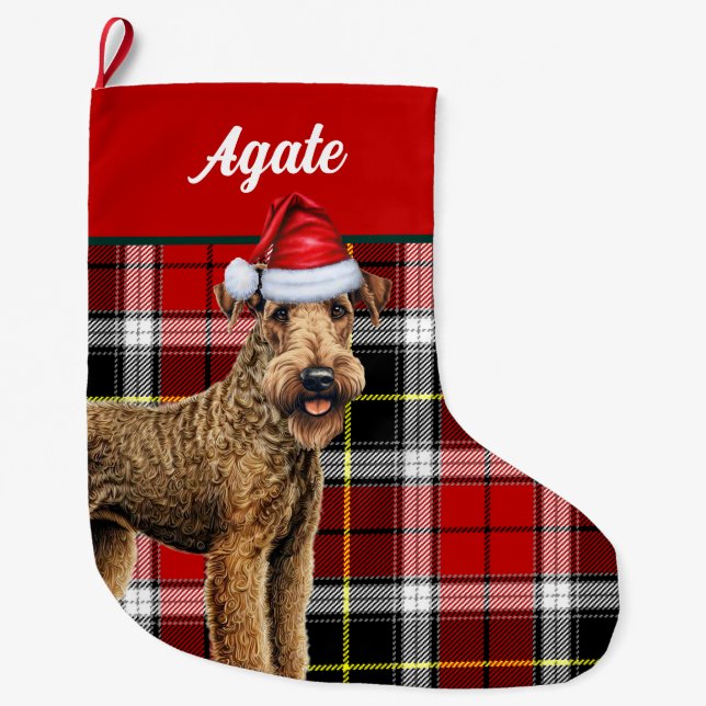 Airedale Terrier Niedlich Dog Karierter Strumpf Großer Weihnachtsstrumpf (Vorderseite)