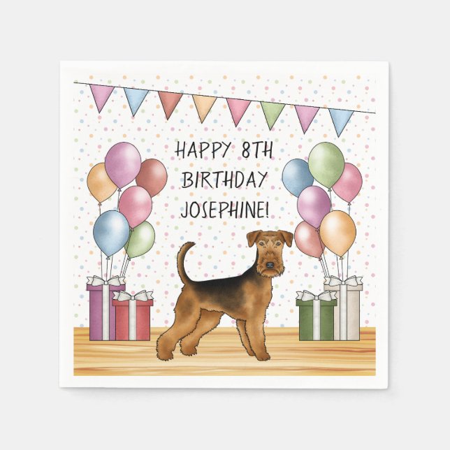 Airedale Terrier Niedlich Dog Pastel Happy Birthda Serviette (Vorderseite)