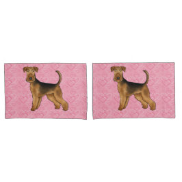 Airedale Terrier Niedliche Hunde Liebe mit rosa He Kissenbezug