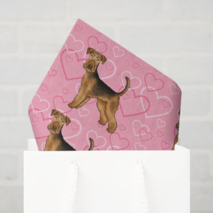 Airedale Terrier Niedliche Hunde Liebe mit rosa He Seidenpapier