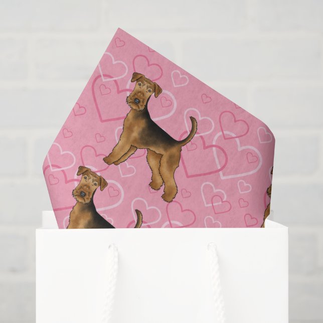 Airedale Terrier Niedliche Hunde Liebe mit rosa He Seidenpapier (Geschenktüte)