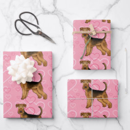 Airedale Terrier Niedliche Hunde Liebe und Herz au Geschenkpapier Set