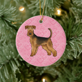 Airedale Terrier Niedliche Hunde Liebe und Herz au Keramik Ornament