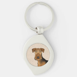 Airedale Terrier Niedlicher Cartoon Dog auf Beige Schlüsselanhänger