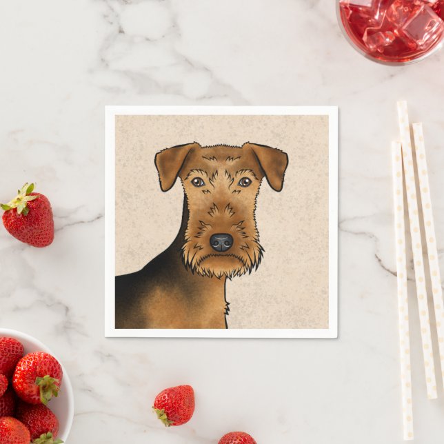 Airedale Terrier Niedlicher Cartoon Dog auf Beige Serviette (Beispiel)