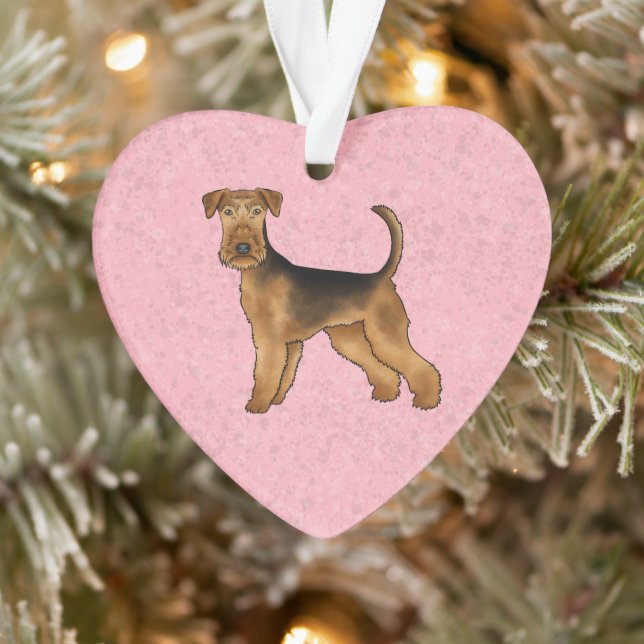 Airedale Terrier Niedlicher Cartoon Dog auf Rosa Ornament (Baum)
