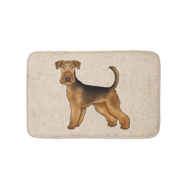 Airedale Terrier Niedlicher Cartoon Hund auf Beige Badematte (Vorderseite)