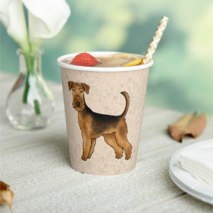 Airedale Terrier Niedlicher Cartoon Hund auf Beige Pappbecher