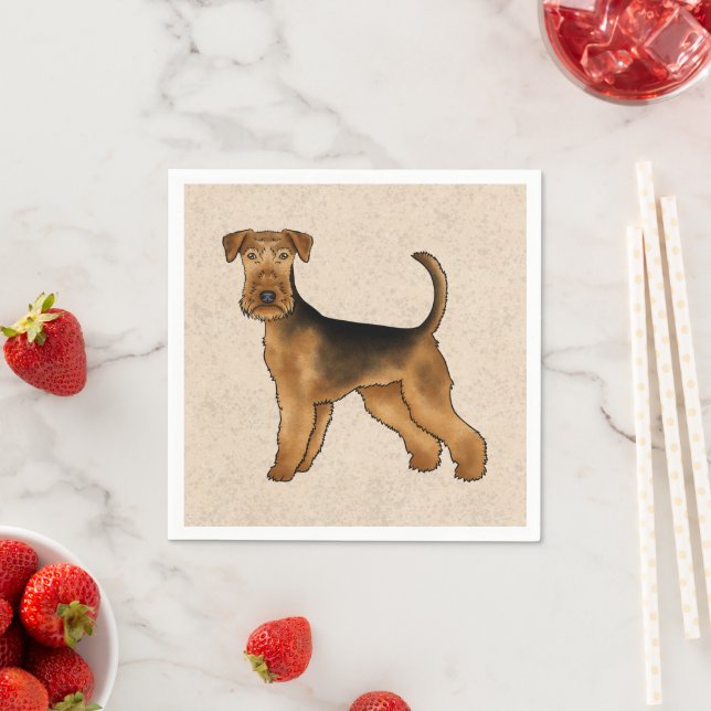 Airedale Terrier Niedlicher Cartoon Hund auf Beige Serviette (Beispiel)