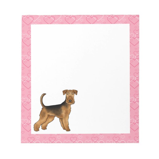 Airedale Terrier Niedlicher Cartoon Hund mit rosa  Notizblock (Vorderseite)