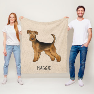 Airedale Terrier Niedlicher Cartoon Hund und Name  Fleecedecke