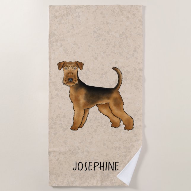 Airedale Terrier Niedlicher Cartoon Hund und Name  Strandtuch (Vorderseite)