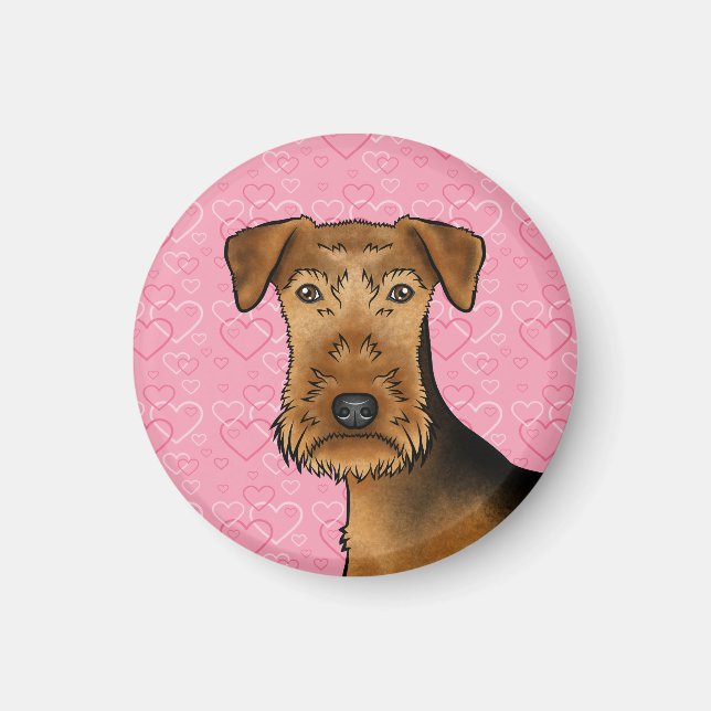 Airedale Terrier Niedlicher Hund Kopf auf rosa Her Magnet (Vorne)