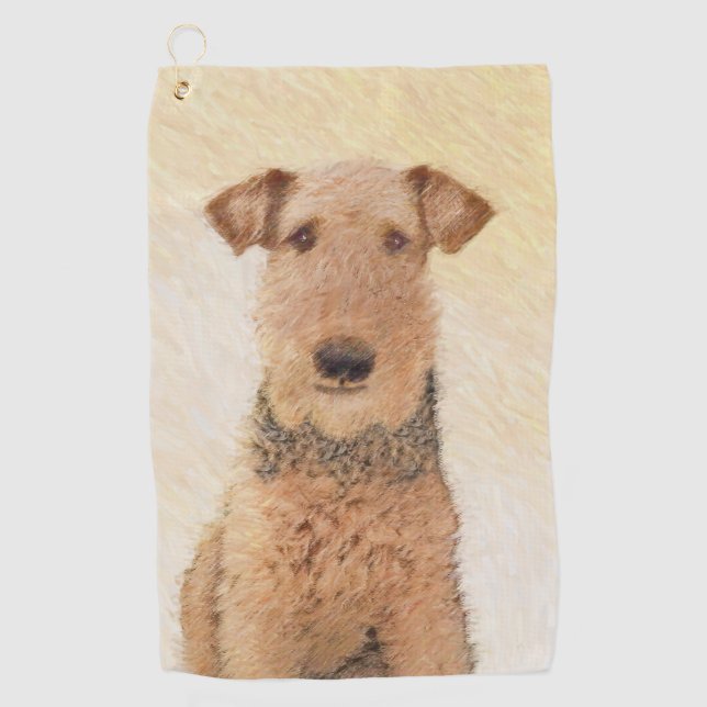 Airedale Terrier Painting - Niedliche Kunst Golfhandtuch (Vorderseite)