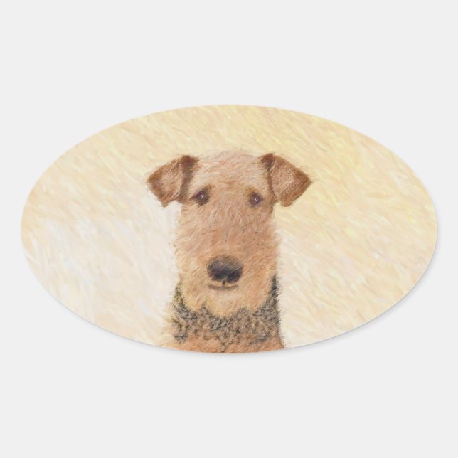 Airedale Terrier Painting - Niedliche Kunst Ovaler Aufkleber (Vorderseite)