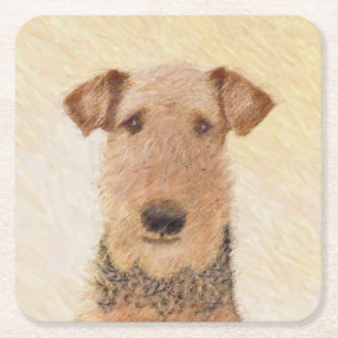 Airedale Terrier Painting - Niedliche Kunst Rechteckiger Pappuntersetzer