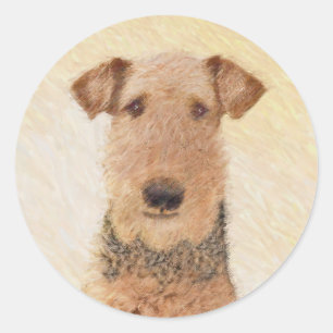 Airedale Terrier Painting - Niedliche Kunst Runder Aufkleber