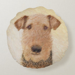 Airedale Terrier Painting - Niedliche Kunst Rundes Kissen