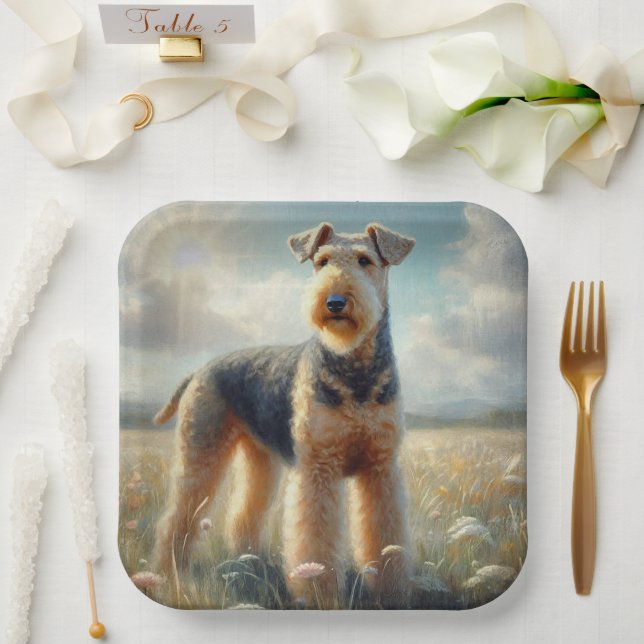 Airedale Terrier Pappteller (Hochzeit)
