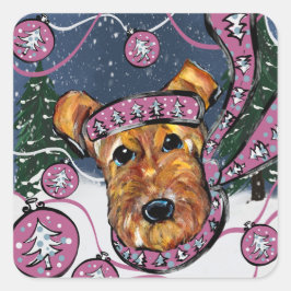 AIREDALE TERRIER QUADRATISCHER AUFKLEBER