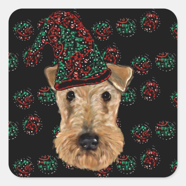 AIREDALE TERRIER QUADRATISCHER AUFKLEBER (Vorderseite)