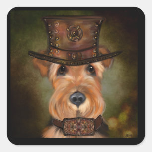 AIREDALE TERRIER QUADRATISCHER AUFKLEBER