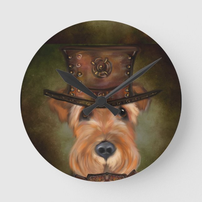 AIREDALE TERRIER RUNDE WANDUHR (Vorderseite)