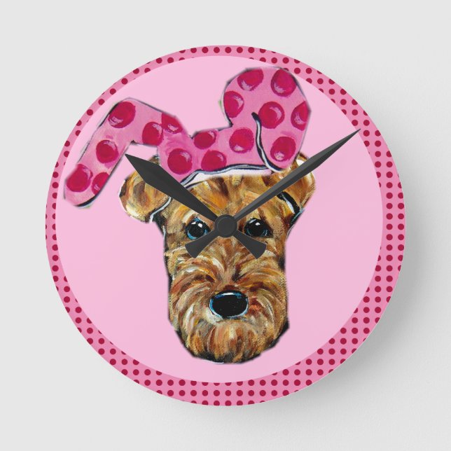 AIREDALE TERRIER RUNDE WANDUHR (Vorderseite)