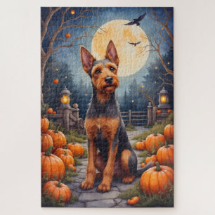 Airedale Terrier Rustikales Halloween-Kürbisbeet 