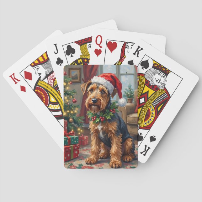 Airedale Terrier Santa Hat Christmas Fun Art Spielkarten (Rückseite)