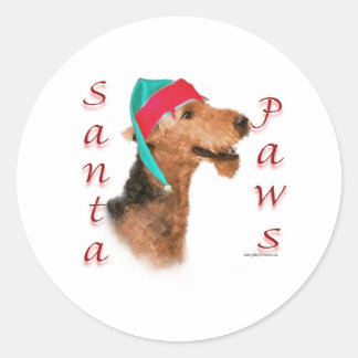 Airedale Terrier Santa Paws Runder Aufkleber