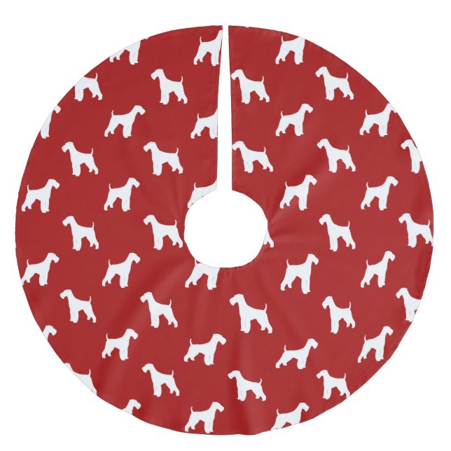 Airedale-Terrier-Silhouette-Muster Polyester Weihnachtsbaumdecke (Vorderseite)