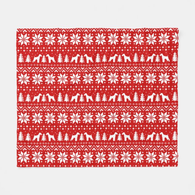 Airedale-Terrier-Silhouette-Weihnachtsmuster Fleecedecke (Vorderseite (Horizontal))