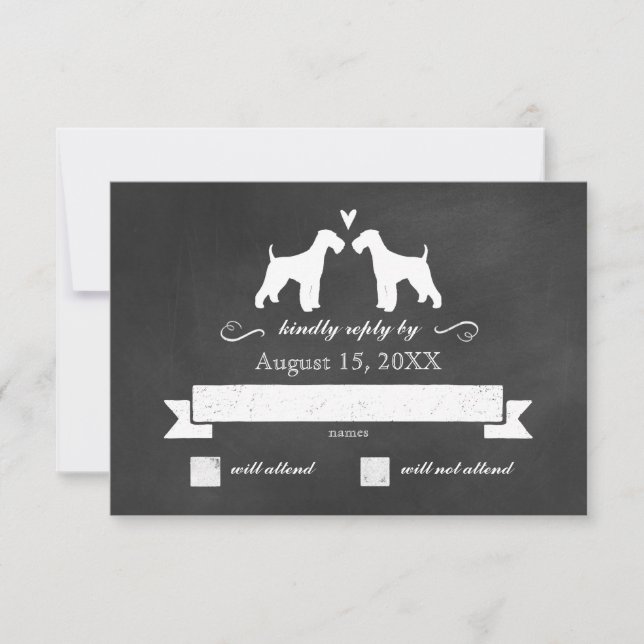Airedale Terrier Silhouetten Hochzeit RSVP Reaktio (Vorderseite)