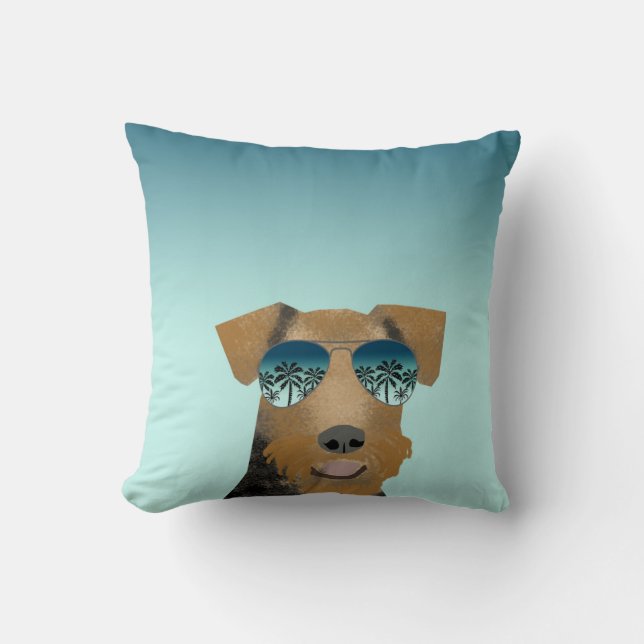 Airedale Terrier Sonnenbrille Tropischer Sommerhun Kissen (Vorderseite)