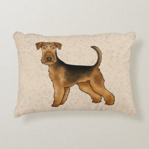 Airedale Terrier Süßer Cartoon-Hund auf Beige Dekokissen